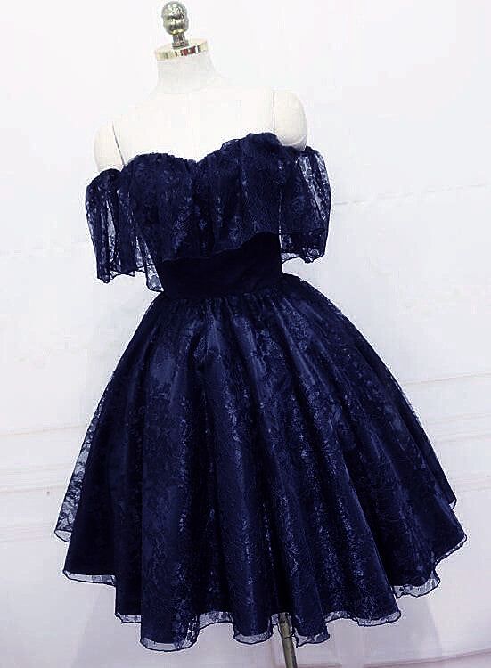 Lace Short Off Shoulder Prom Dress Party Dress, Lace Homecoming Dresses - VelvetHem