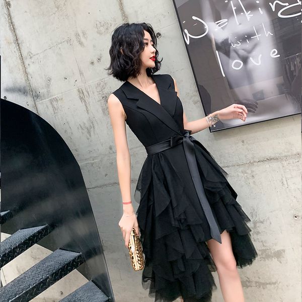 Black v neck short prom dress, evening dress