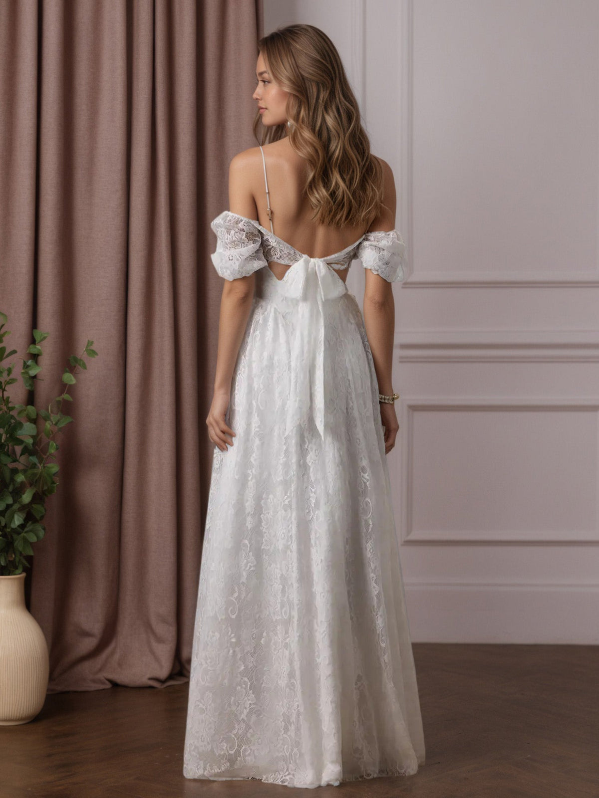 White A-Line Sweetheart Neckline Lace Wedding Dress - View 2 | FashionDia