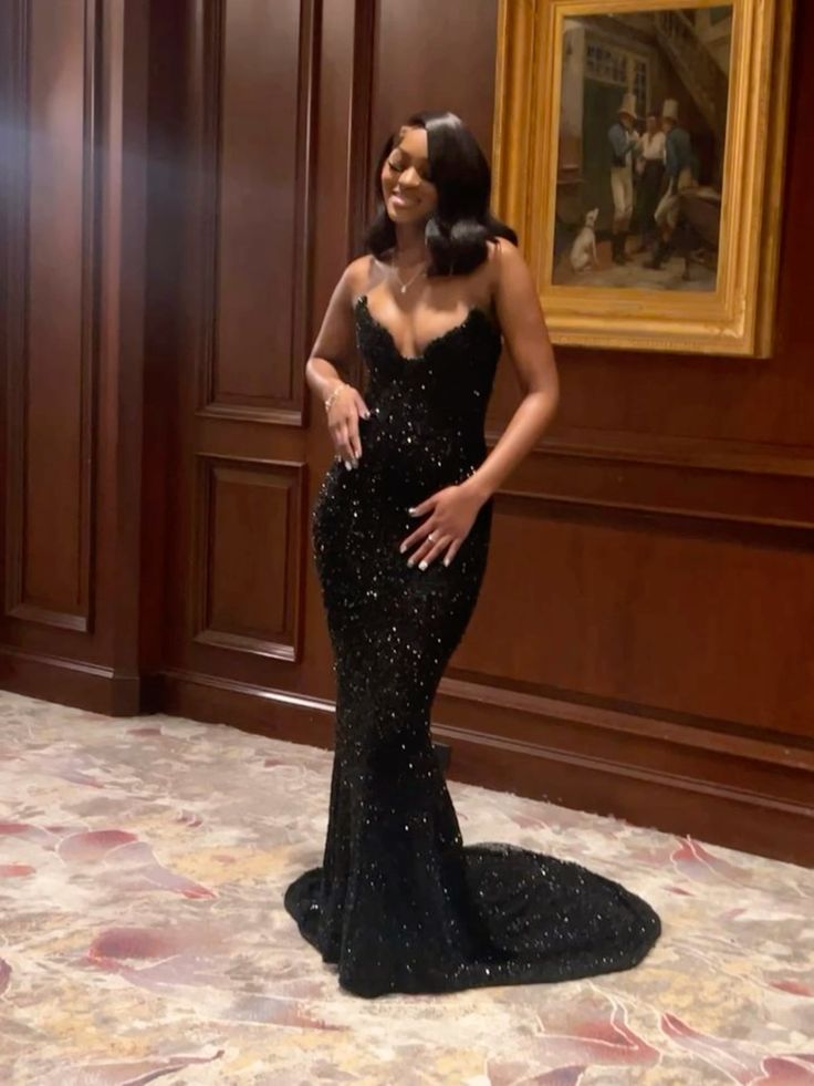Black Strapless Mermaid Long Prom Dress Evening Gown - FashionDia