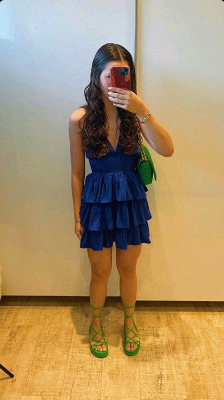 Sexy V Neck Layered Ruffle Hem Homecoming Dress