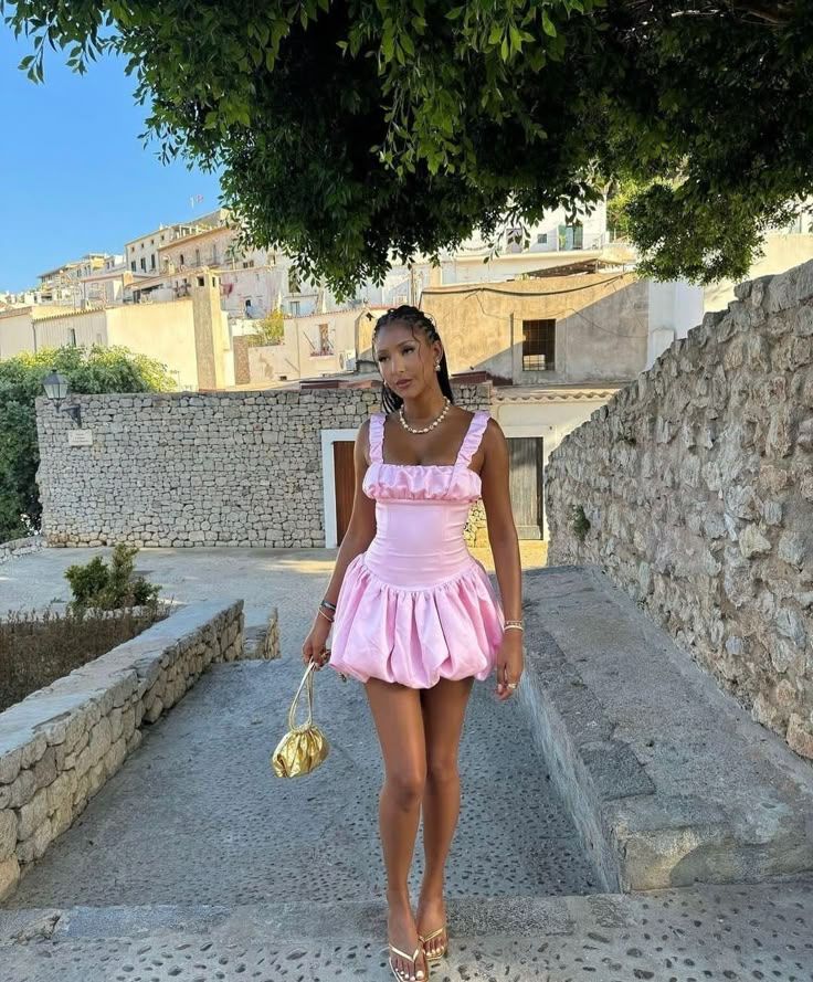 Pink Square Neck A-line Graduation Party Short Homecoming Dresses - View 2 | VelvetHem
