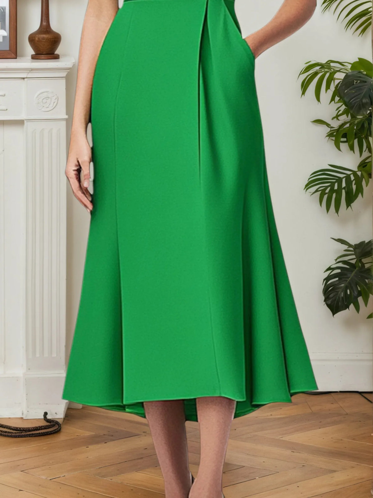 Party Cocktial Dress Green A-Line With Pockets Midi Dress - View 3 | FashionDia
