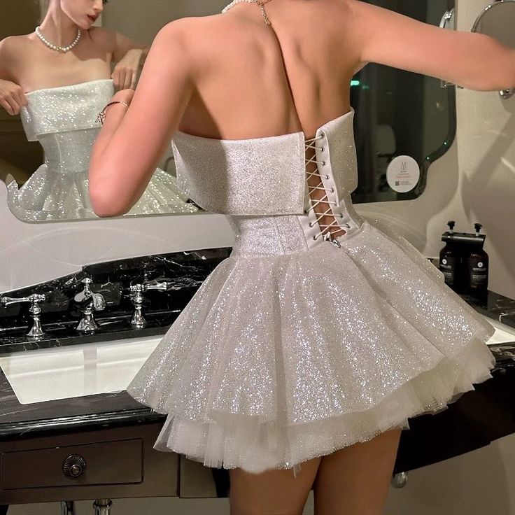 A Line Homecoming Dress Elegant Strapless Short Dress, Sparkly Birthday Evening Party Cocktail Dress