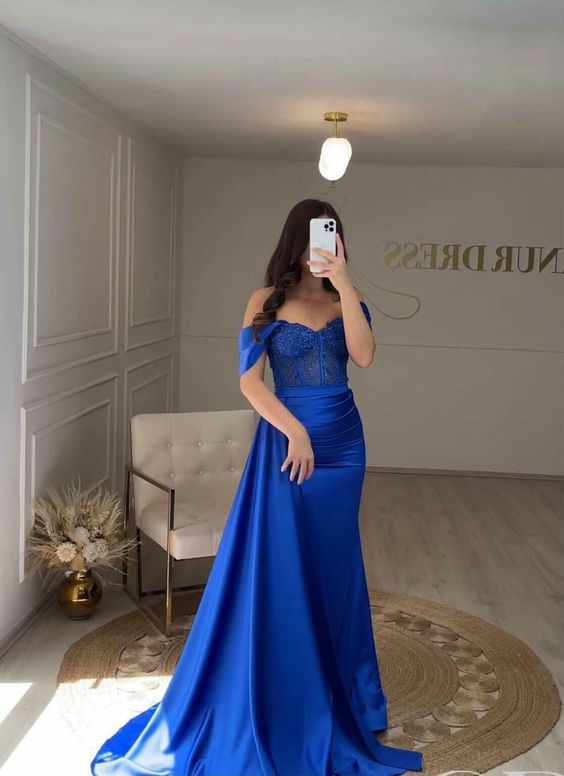 Royal Blue Evening Dresses Sweetheart Side Split Long Sexy Mermaid Satin Evening Dress Zipper Luxury Formal Party Dress - View 2 | FashionDia