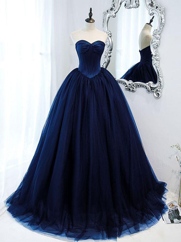 Black Sweetheart Neck Tulle Long Prom Dress, Black Formal Evening Dress - FashionDia