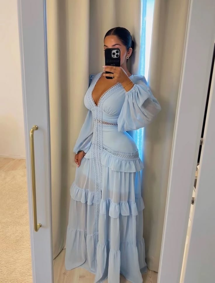 Blue Chiffon Long Prom Dresses Sexy Evening Dress - VelvetHem