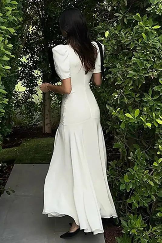 Maxi Dress V-Neck Puff Sleeve Elegant Party Evening Dress - View 4 | FashionDia