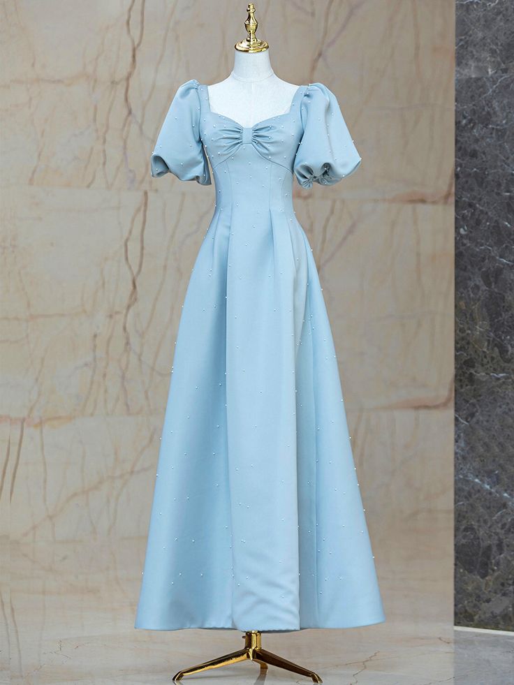 Satin Pearl Long Prom Dress, A-Line Evening Party Dress - FashionDia