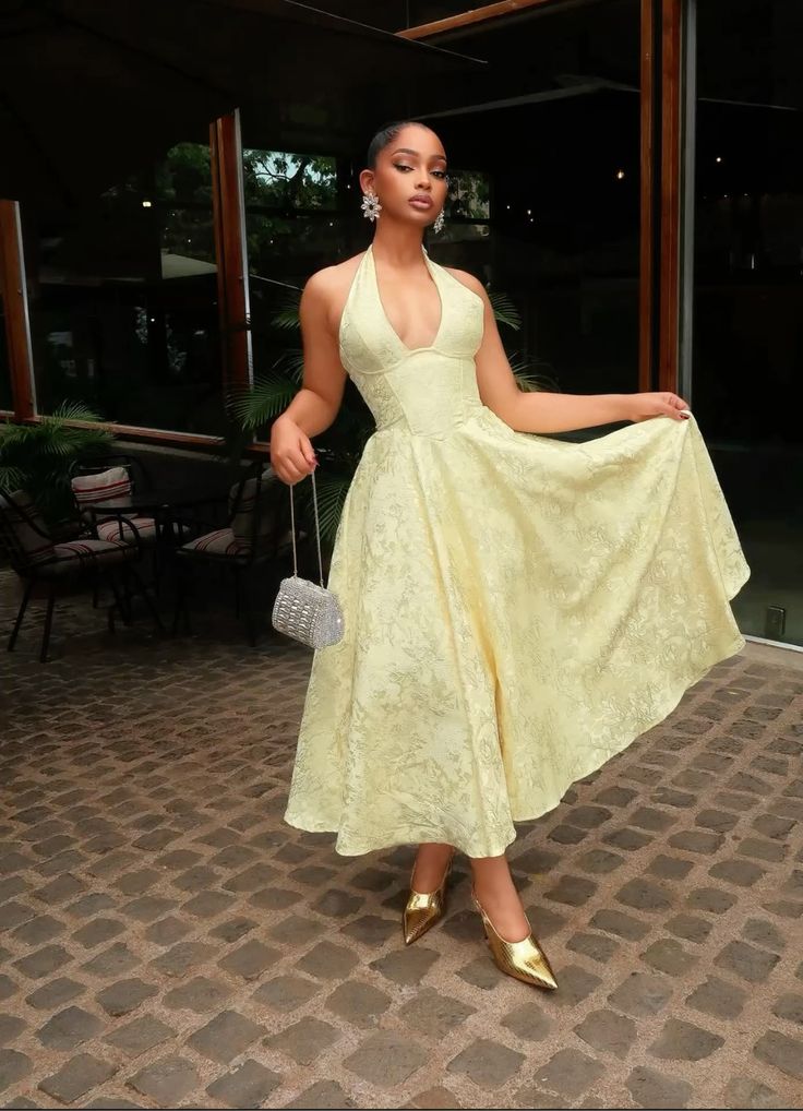 Yellow Halter Formal Dress Party Dress Long Evening & Prom Dress - View 6 | FashionDia