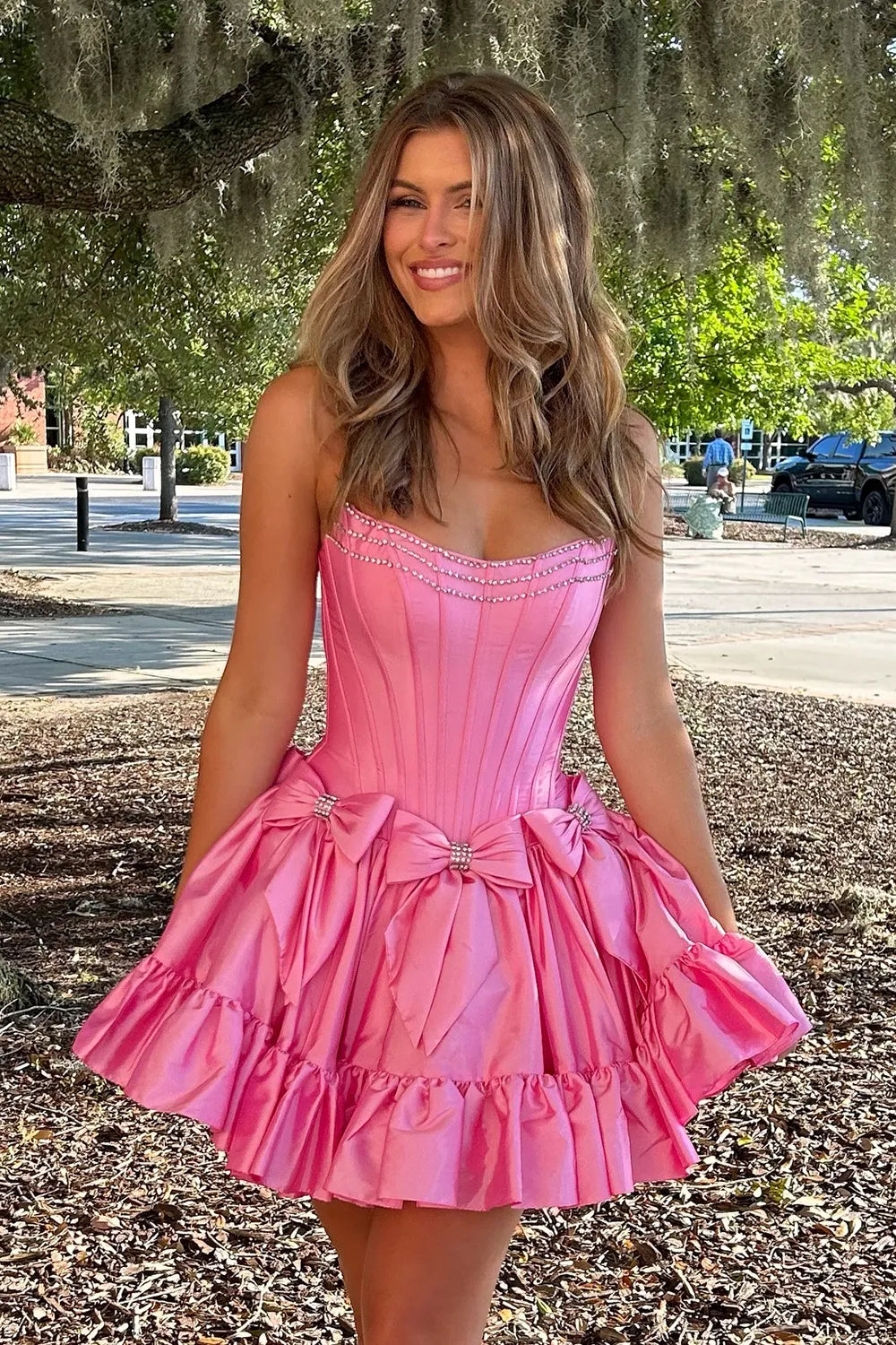 Princess A-Line Strapless Red Corset Homecoming Dress with Bowknot - View 9 | FashionDia