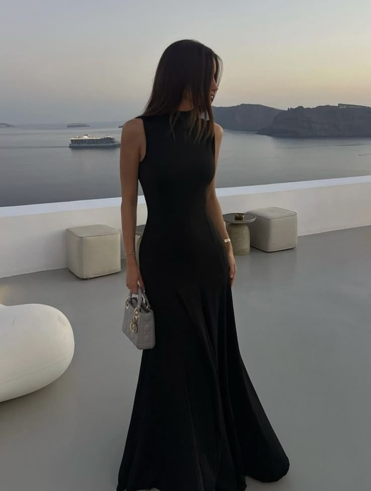 High Neck Sexy Black Evening Dress Long Prom Dresses - VelvetHem