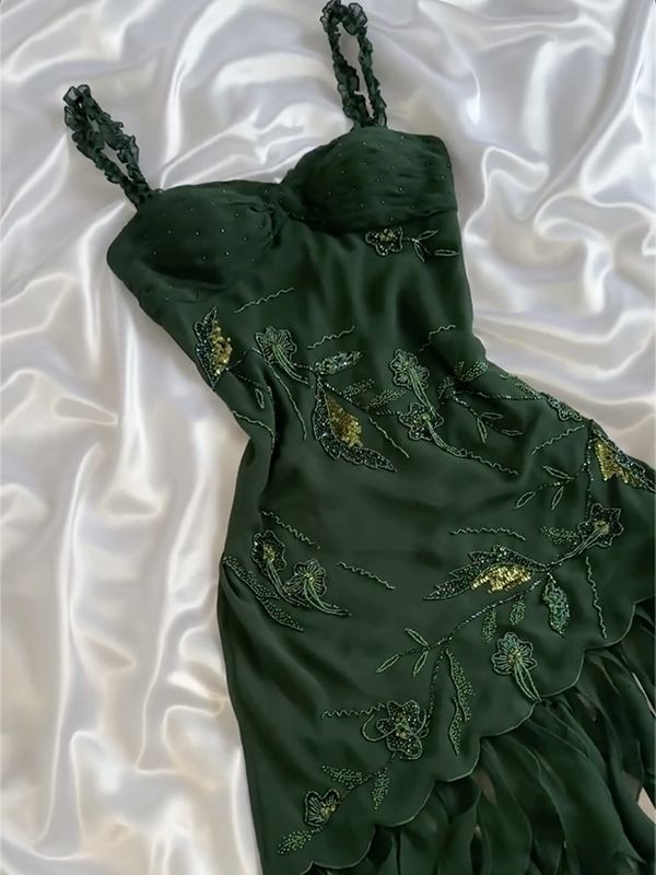 Dark Green Chiffon Ruffle Prom Dress Formal Dress Evening Party Dresses - VelvetHem