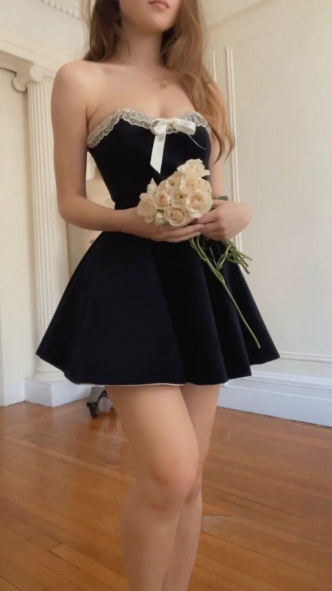A-Line Black Strapless Short Evening Dress Cocktail Dresses Short Party Dress - View 2 | FashionDia