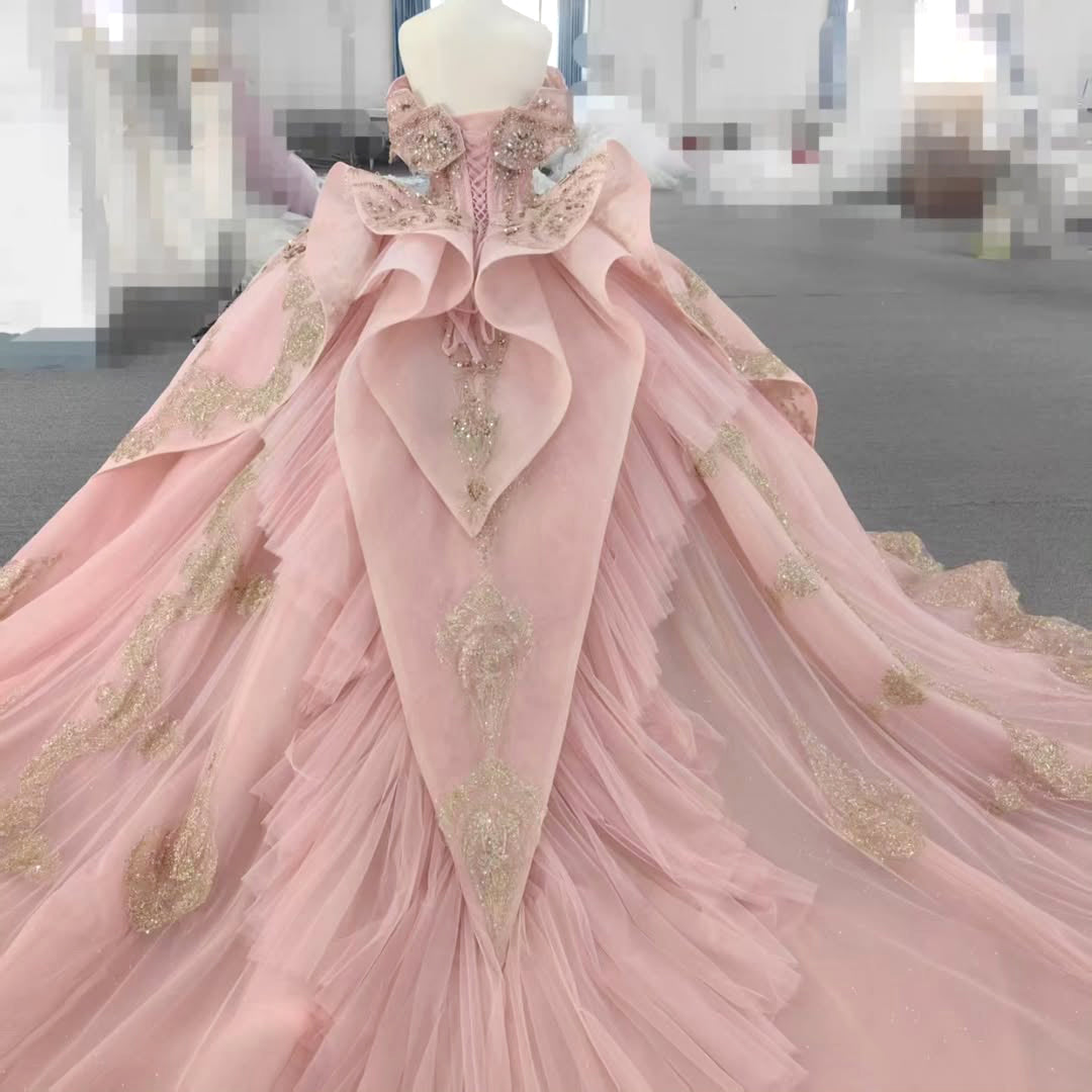 Princess Pink Sweetheart Ball Gown Quinceanera Dress with Appliques Sweep Train - View 2 | FashionDia