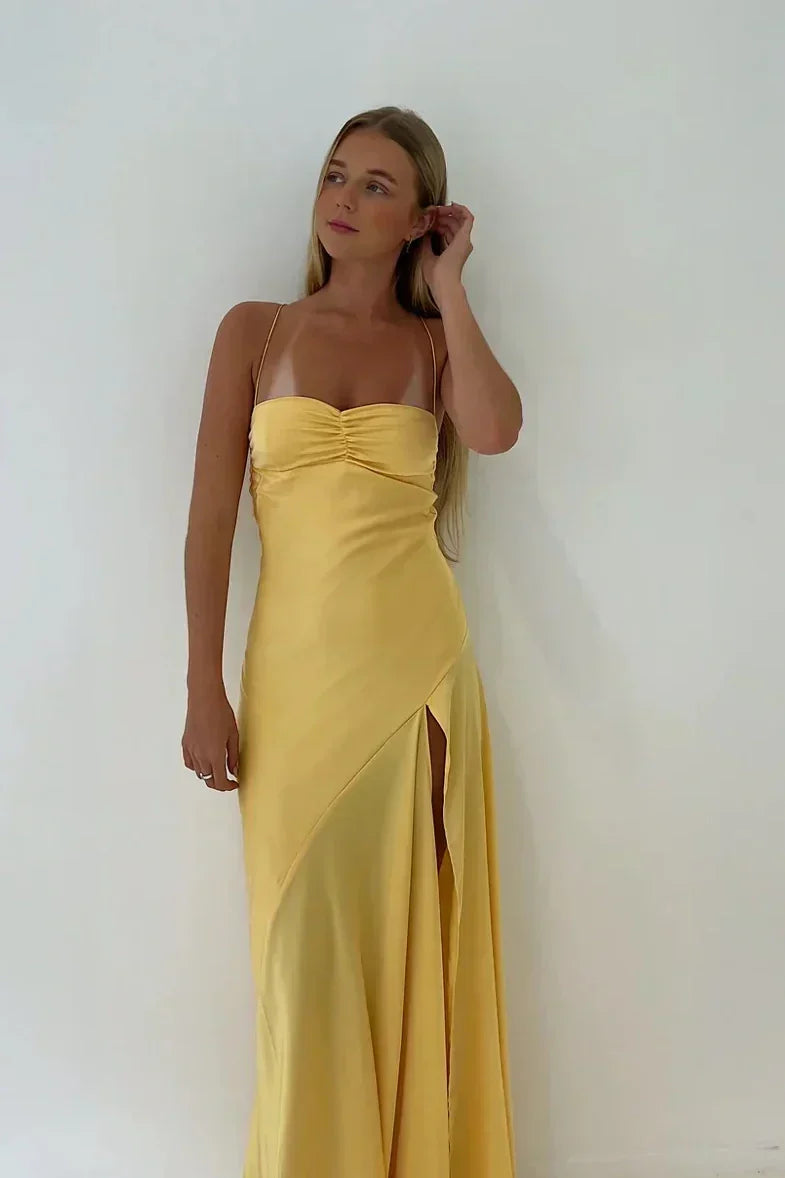 Simple Sheath Spaghetti Straps Pink Long Party Dress with Split Front - View 11 | FashionDia