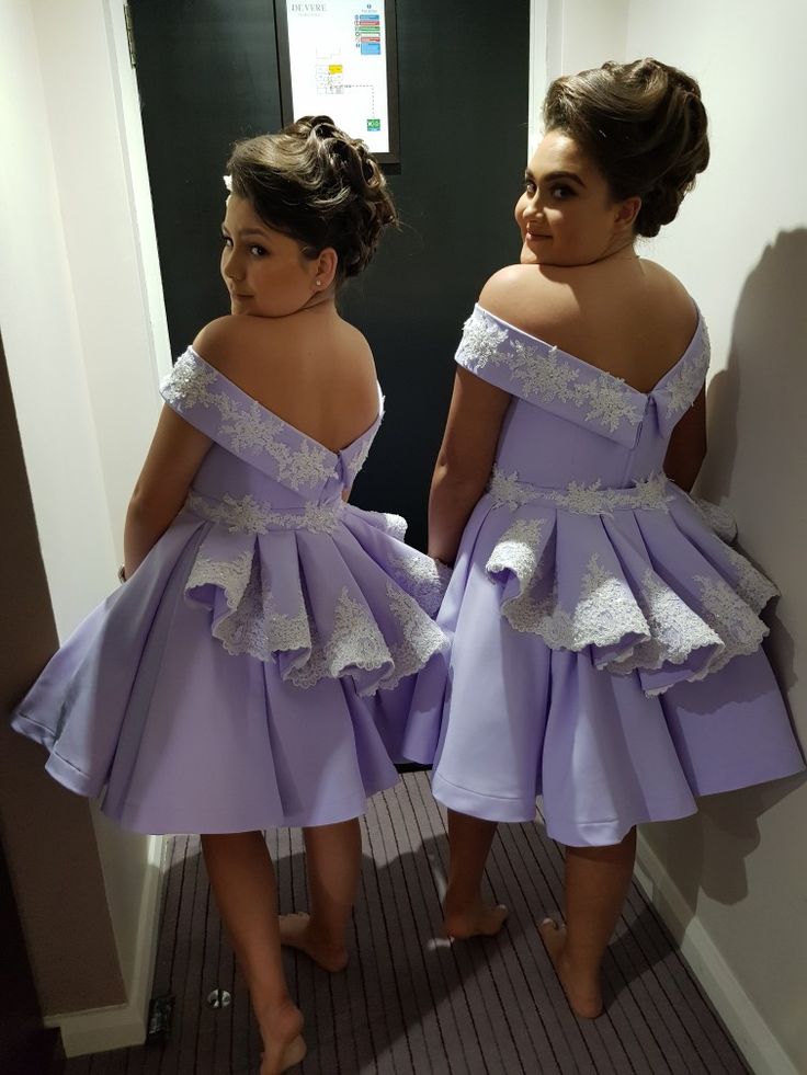 Lavender Bridesmaid Dresses Knee Length Wedding Party Gowns Plus Size Custom Made - View 2 | FashionDia