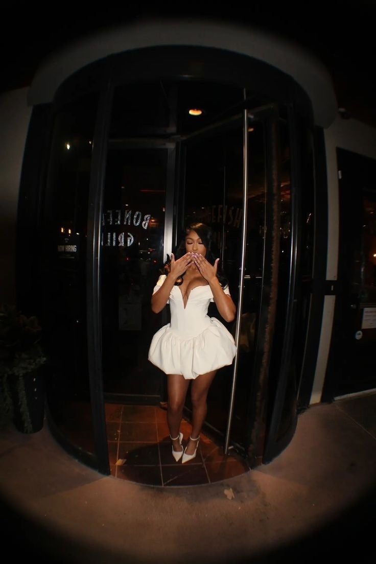 A-Line White Off-the-Shoulder Homecoming Dress Short Evening Dress Cocktail Dresses Short Party Dress - View 2 | FashionDia