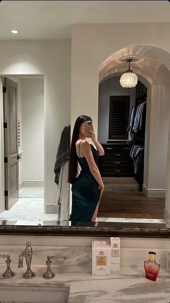 Sexy Mermaid Straps Dark Green Slit Prom Dresses 22th Birthday Outfit - View 2 | FashionDia