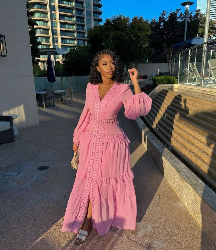 Pink V Neck Chiffon Long Prom Dresses Sexy Evening Dress - VelvetHem