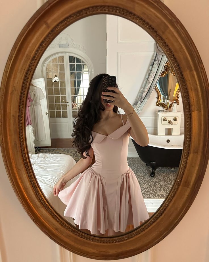A Line Pink Off Shoulder Homecoming Dress Short Party Dress