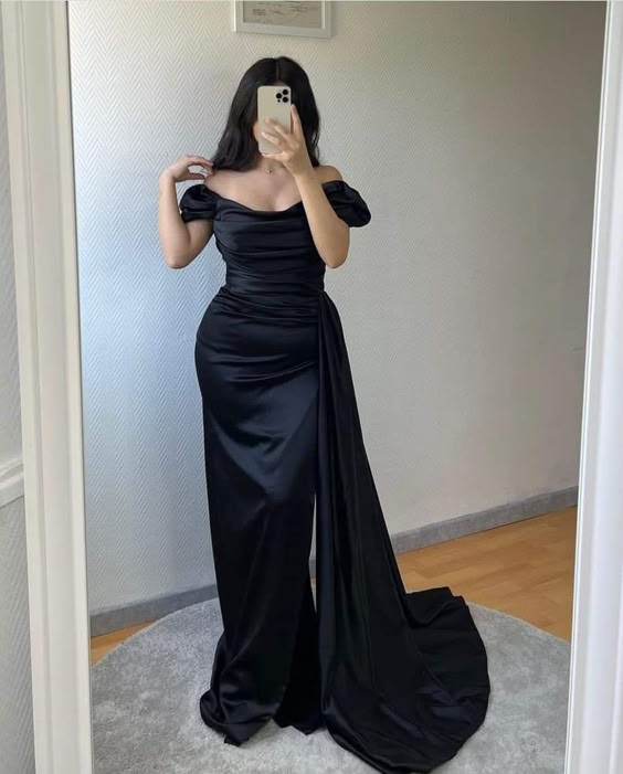 Elegant Sheath/Column Satin Ruched Off-the-Shoulder Sleeveless Dress Floor Length Prom Dress fg6753