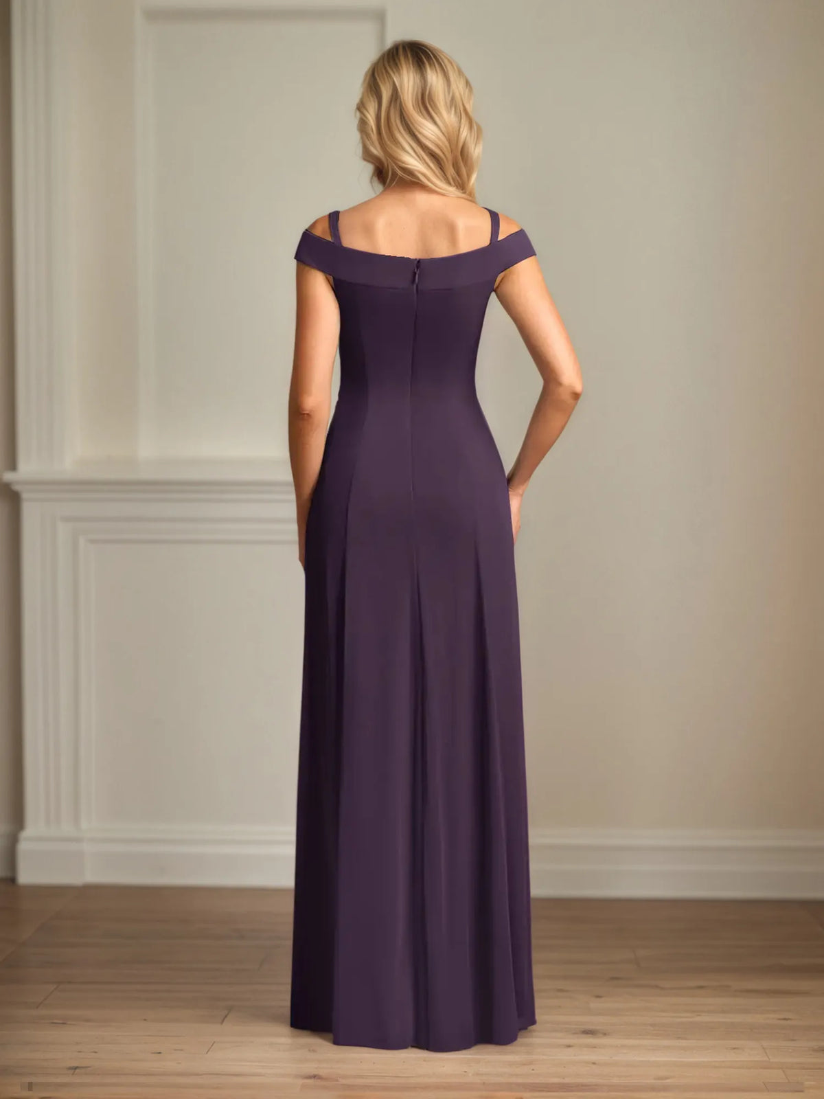 A-Line Off-the-Shoulder Sleeveless Chiffon Mother of the Bride Dress With Pleated - View 2 | FashionDia
