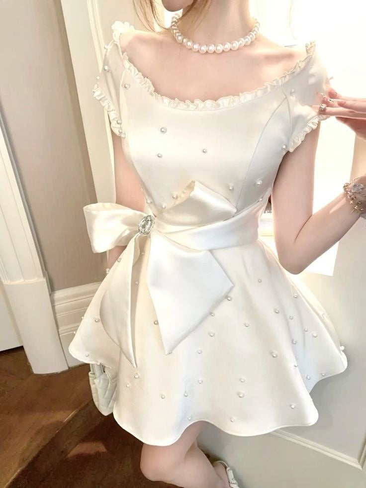 A-Line White Short Evening Dress Cocktail Dresses Short Party Dress - FashionDia
