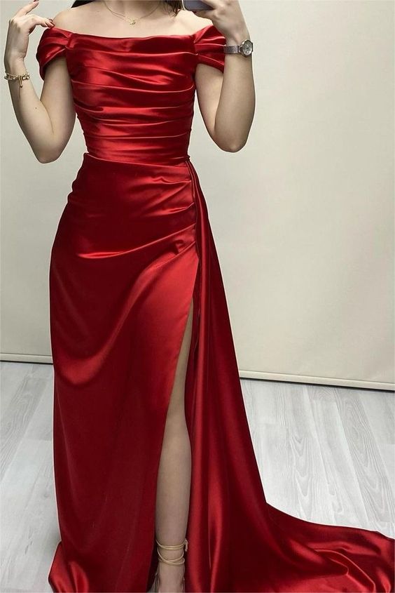Elegant Boat Neck Evening Dress with Slit Popular Prom Dress - FashionDia