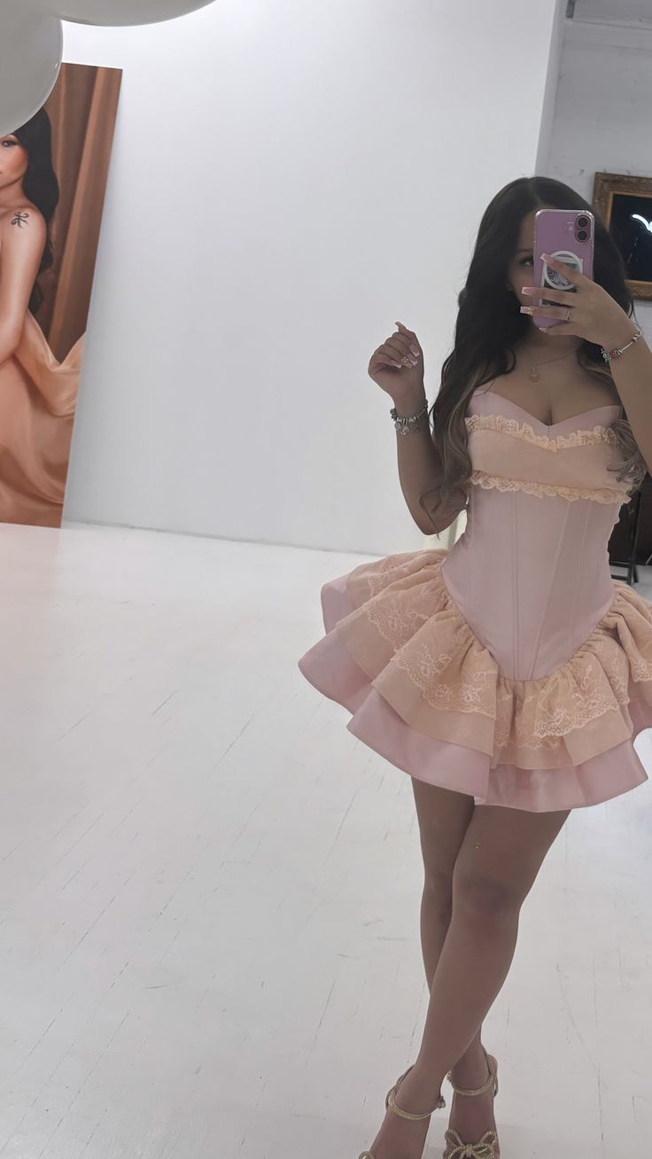 Pink Strapless Birthday Dress Pink Short Homecoming Party Dress - View 5 | FashionDia