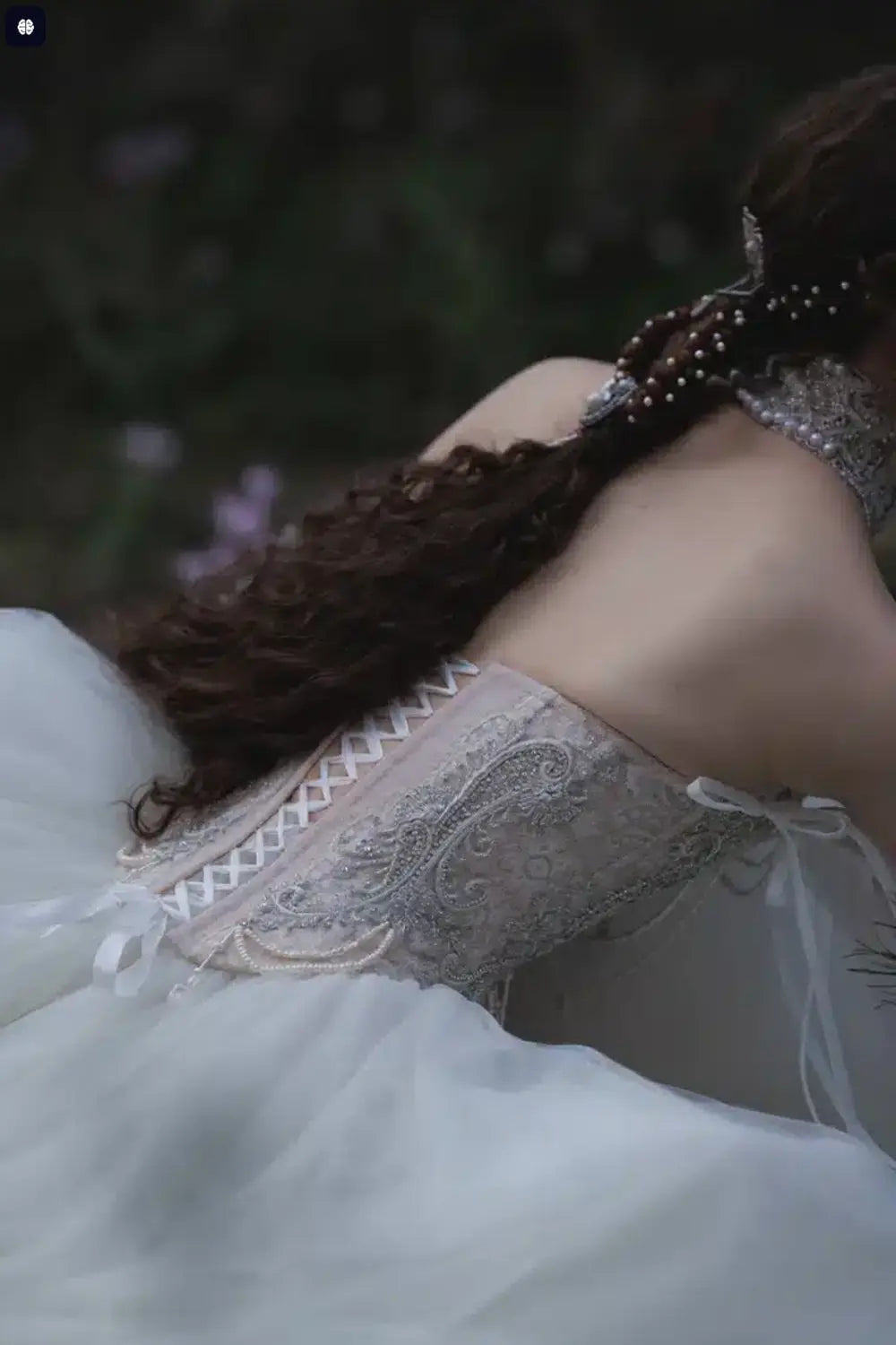 White Draped Pearl Tulle Ball Gown Bridal Dress with Puff Sleeves ZP205 - View 2 | VelvetHem