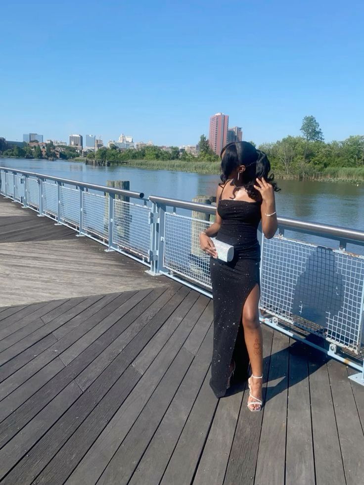 Black Shinny Prom Dress, Evening Party Dress With Slit - FashionDia