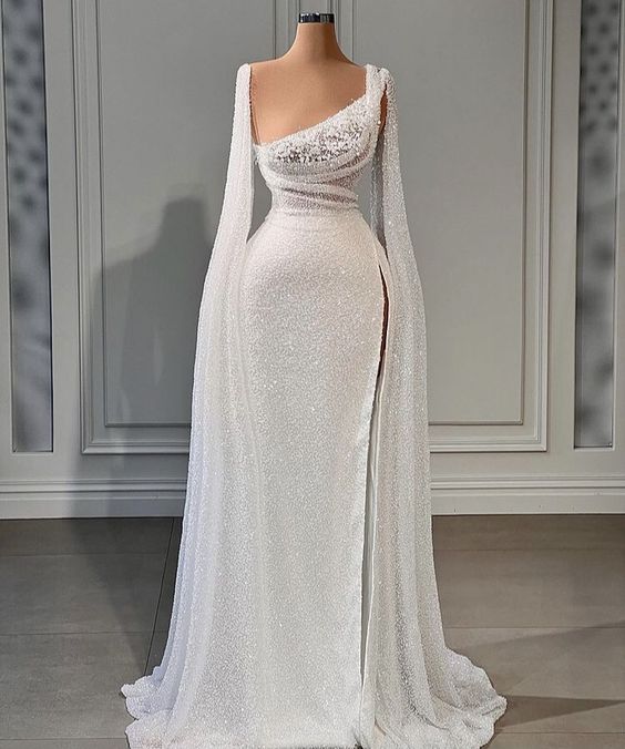 Evening Dresses Pearls Strapless Sexy High Split Long Formal Party Gowns