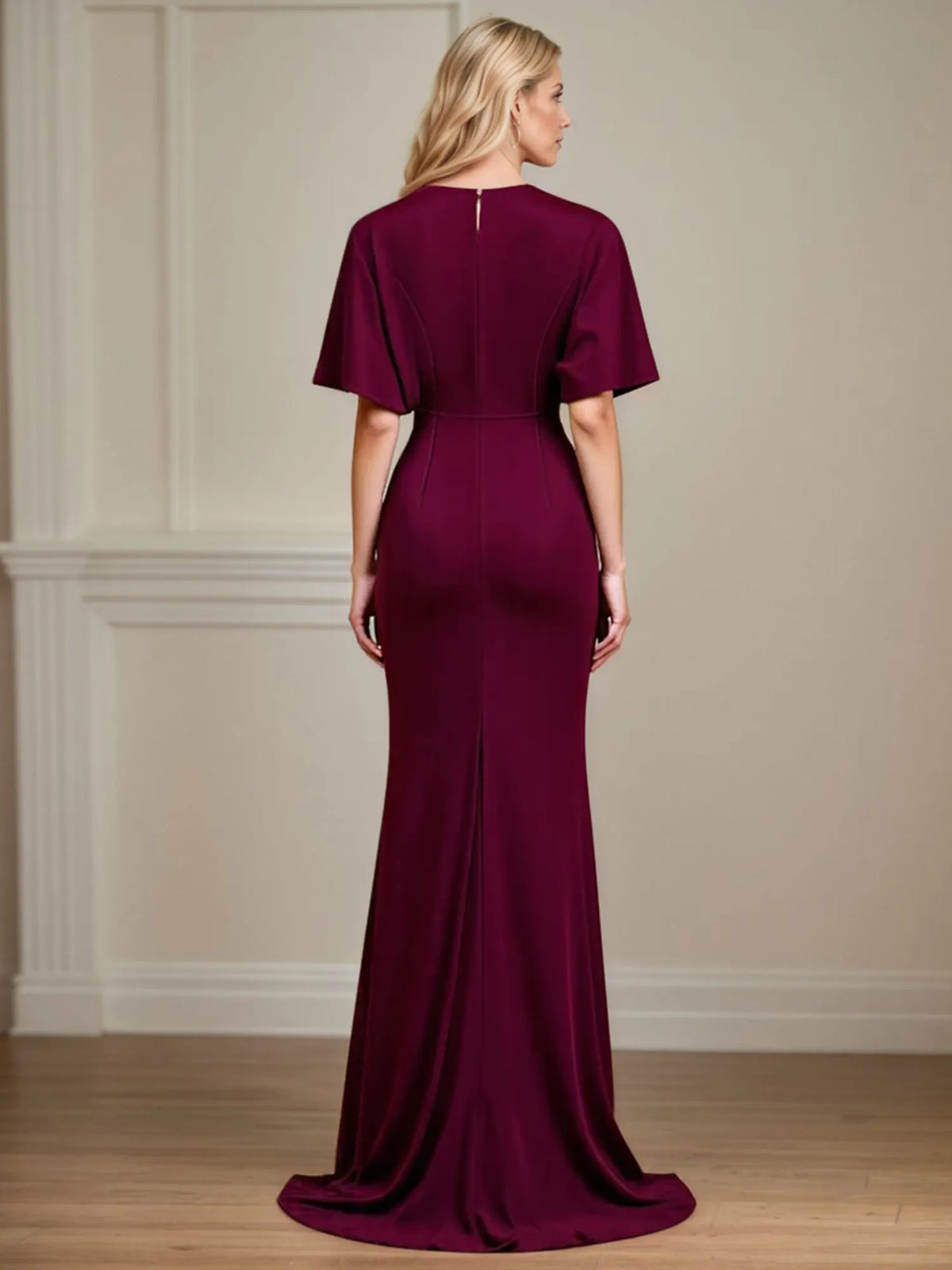 Trumpet/Mermaid V-Neck Ruched Floor-Length Mother of the Bride Dress - View 2 | FashionDia