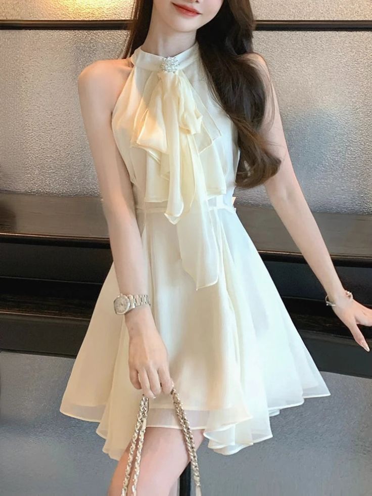 Ivory Chiffon Cocktail Dress Short Party Dress Homecoming Dress - View 2 | FashionDia