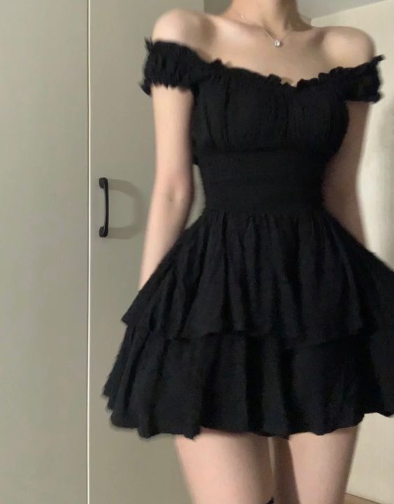 Black Mini Dress Women Vintage A-line Summer Sweet Homecoming Dress