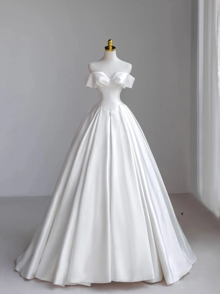 A Line Off Shoulder White Long Bridal Gown Wedding Dress fg7829