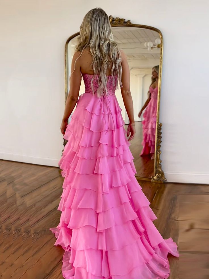 A-Line Sweetheart Neck Lace Chiffon Long Prom Dress, Lace Long Formal Dress - View 2 | FashionDia
