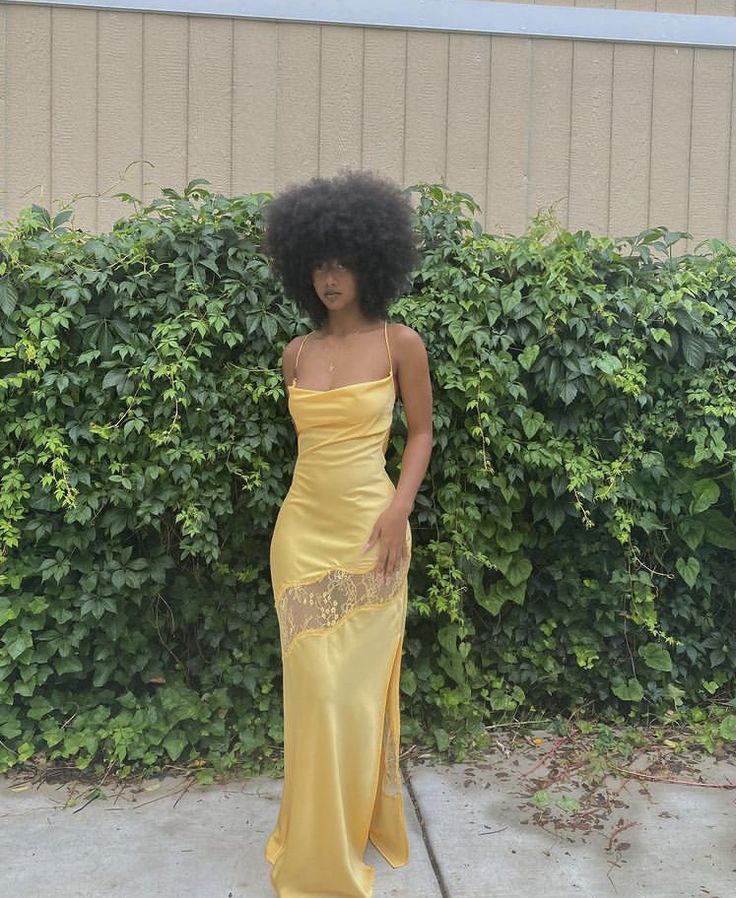 Sexy Yellow Satin Lace Party Dress Long Evening & Prom Dress - FashionDia