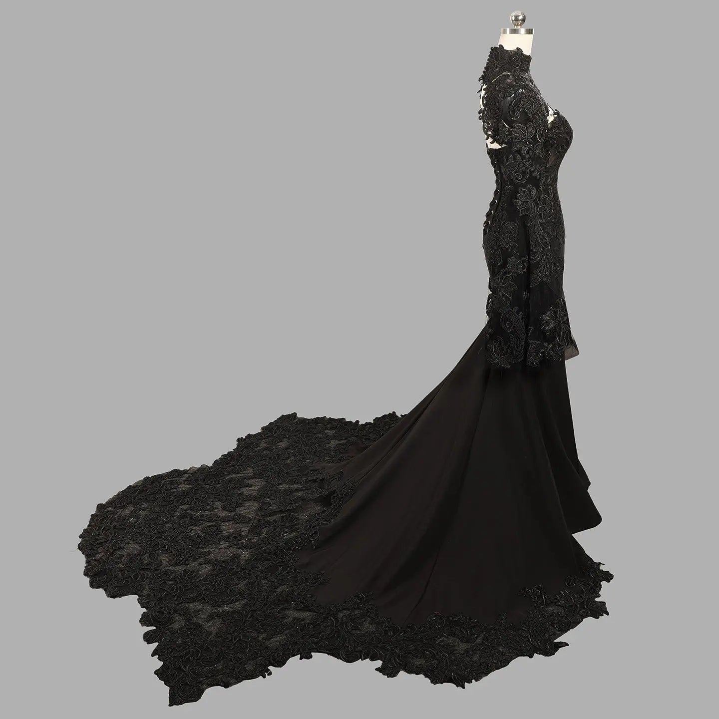 Black Luxury Gothic Wedding Dress Sheer Lace Mermaid ZP200
