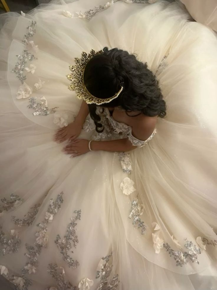 Champagne Quince Dress with Flowers Sweet 16 Dresses Off-the-Shoulder Ball Gown - View 5 | FashionDia