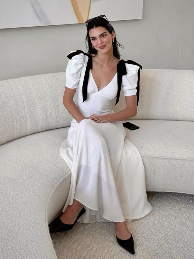 Maxi Dress for Women V-neck Puff Sleeve Elegant Party New Fashion Evening Dress