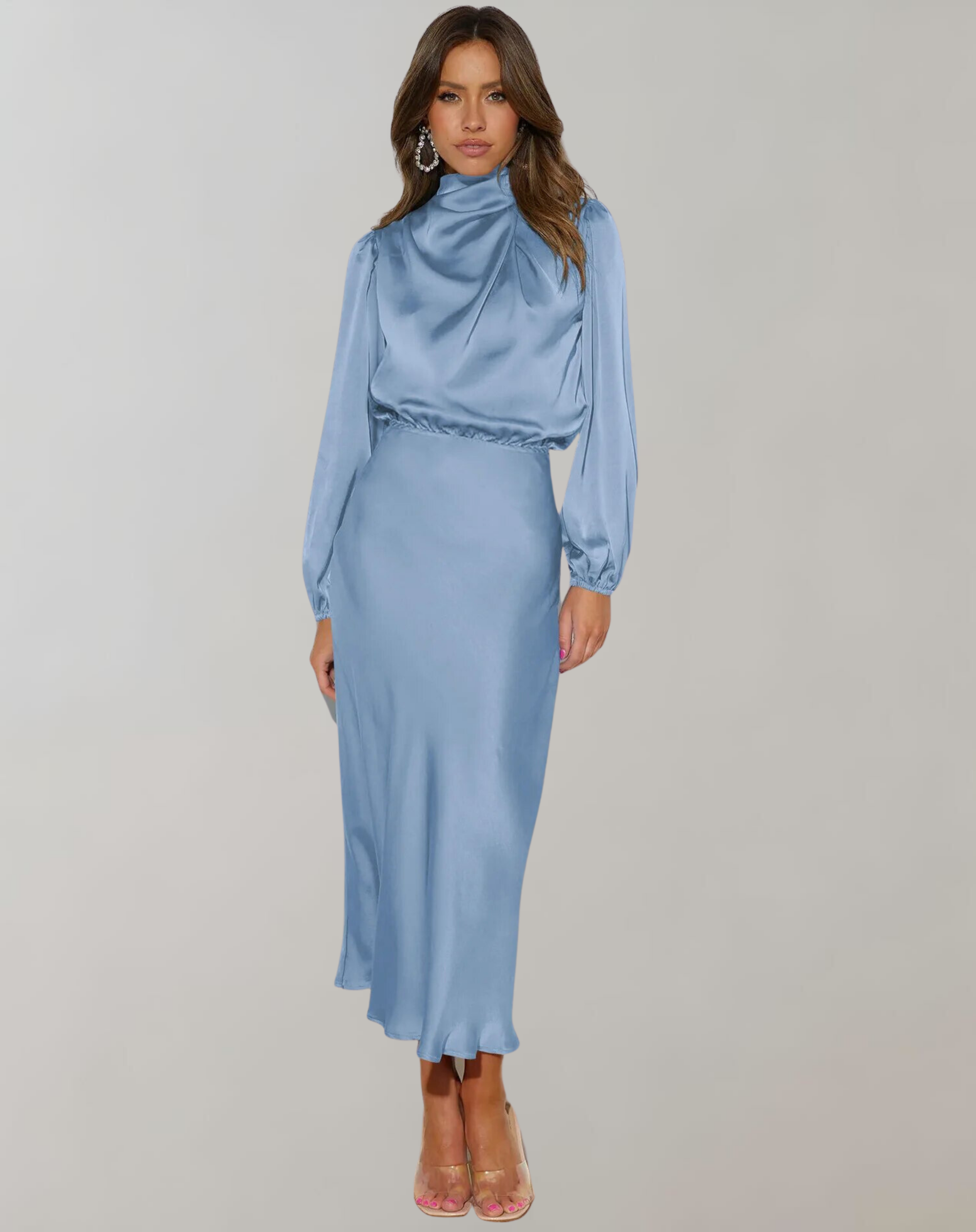 Charisse - Long - Sleeved Satin Dress