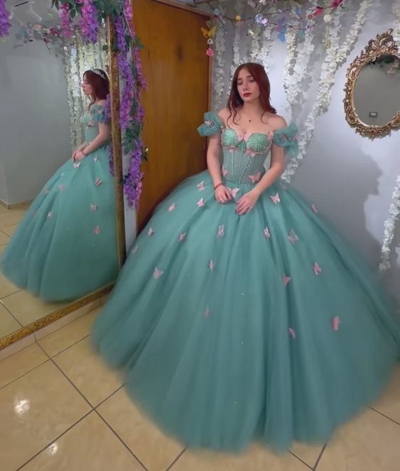 Quinceanera Dress with 3D Butterfly Sleeveless Ball Gown - FashionDia