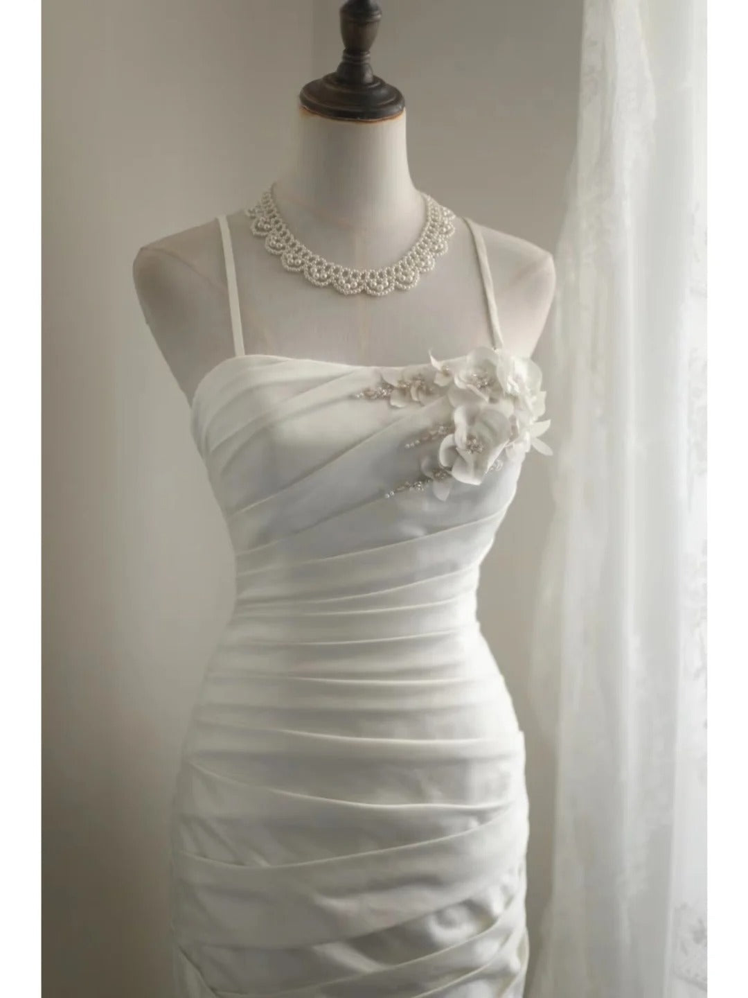 Mermaid White Party Dress Long Evening Dress Princess Wedding Dress fg8108