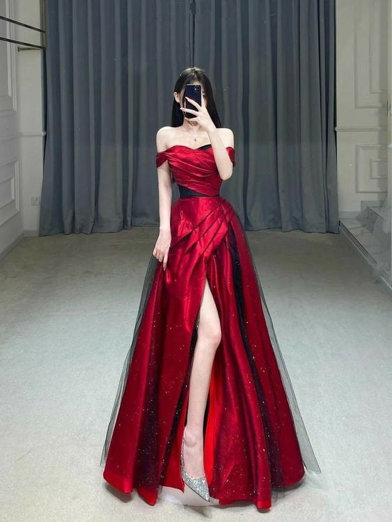 A line Off The Shoulder Long Prom Dress Evening Dress