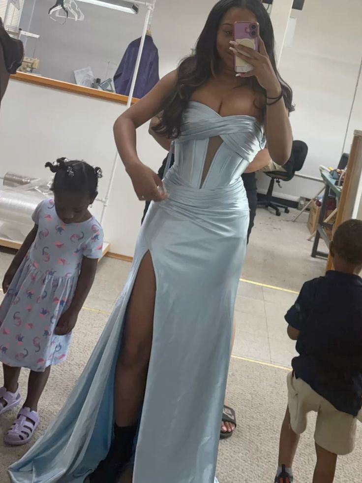 Mermaid Blue Strapless Prom Party Dress Long Evening Dress