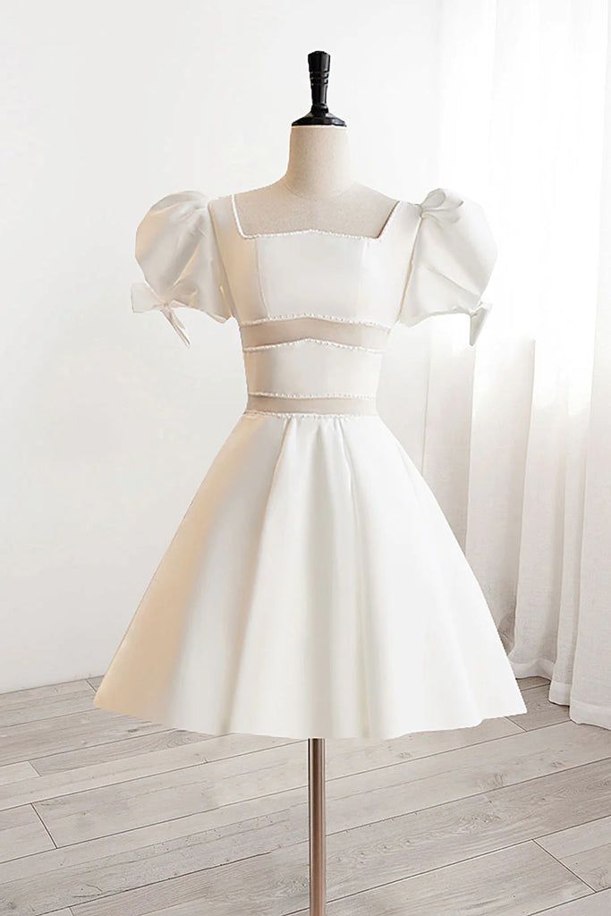 Short White Beaded Prom Dresses, Short White Beaded Formal Homecoming Dresses fg6410