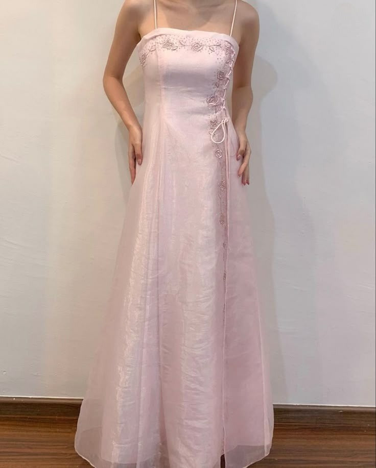 Pretty A Line Spaghetti Straps Pink Evening Dress Long Prom Dresses - VelvetHem