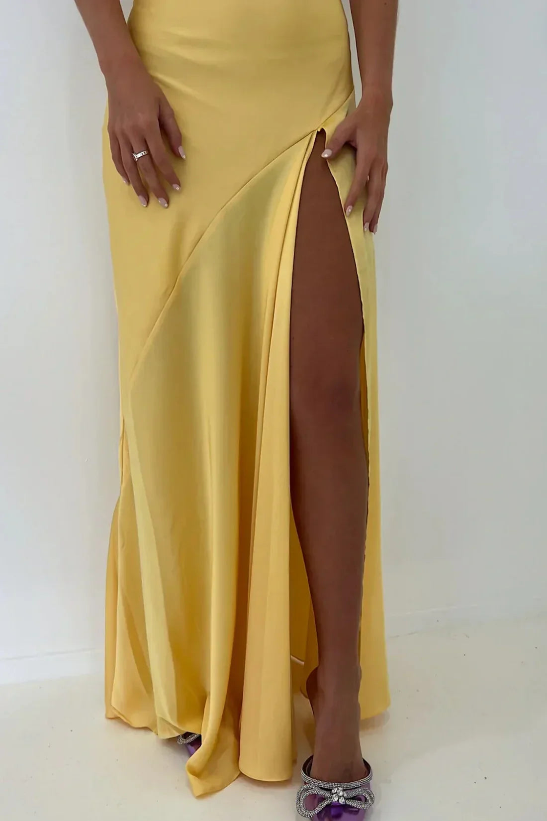 Simple Sheath Spaghetti Straps Pink Long Party Dress with Split Front - View 12 | FashionDia
